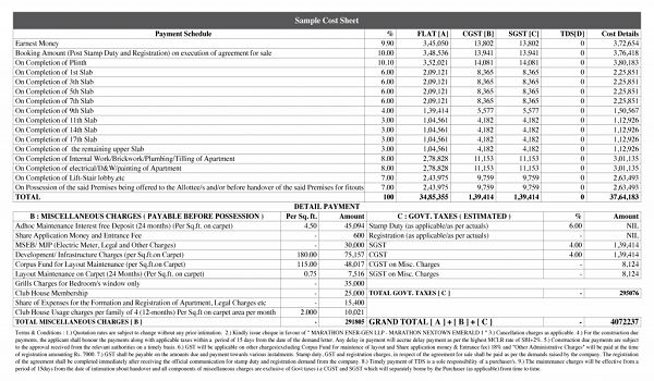 Kalyani Arcadia Cost Sheet